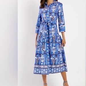 Jude Connally Midi Dress XS Blue Poplin Cotton Sutton Fish Artsy
Long New $268